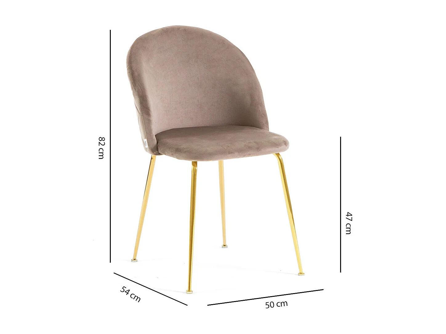 Lot de 2 chaises en velours avec pieds en métal, design élégant pour cuisine, salle à manger, bar ou restaurant – Sara – Taupe/Or