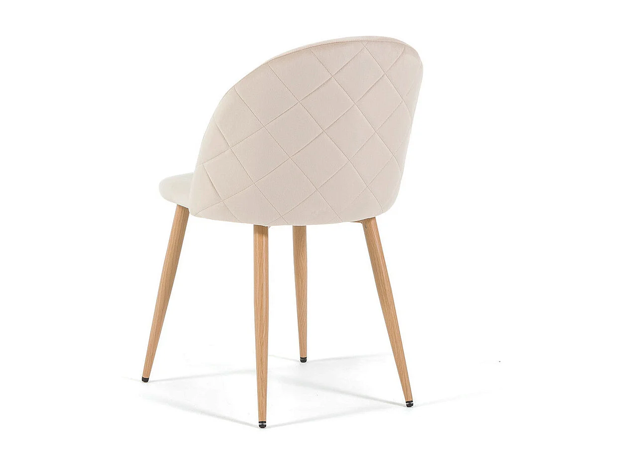 Set di 2 sedie in velluto con gambe in metallo, design elegante per cucina, sala da pranzo, bar o ristorante – Sara – Crema/Effetto Legno