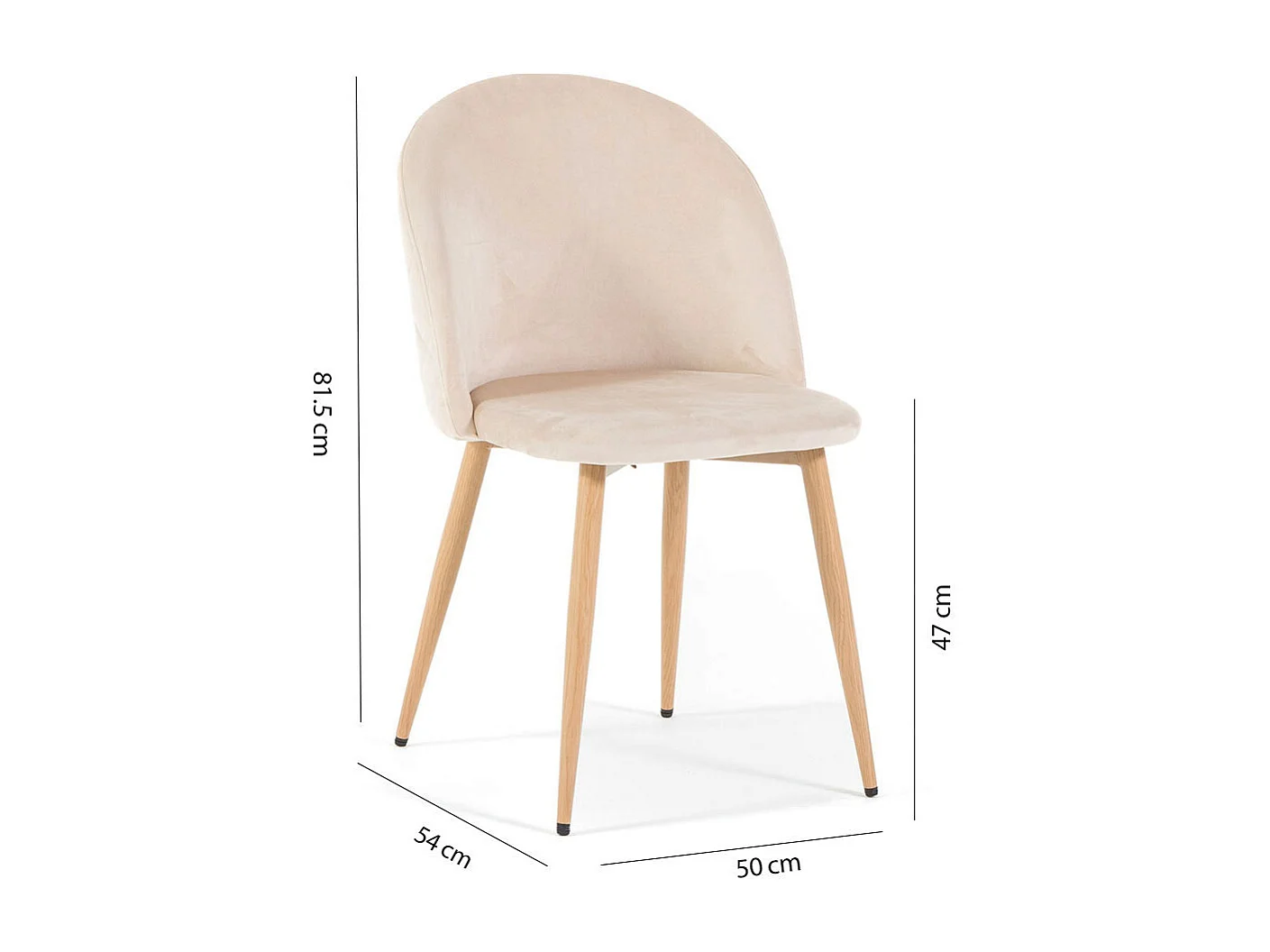 Set di 2 sedie in velluto con gambe in metallo, design elegante per cucina, sala da pranzo, bar o ristorante – Sara – Crema/Effetto Legno