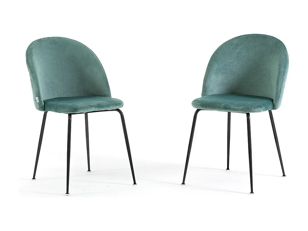 Lot de 2 chaises en velours avec pieds en métal, design élégant pour cuisine, salle à manger, bar ou restaurant – Sara – Vert jade/Gris foncé