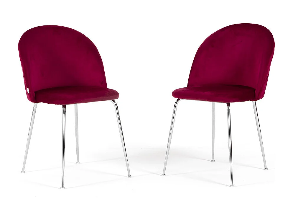 Lot de 2 chaises en velours avec pieds en métal, design élégant pour cuisine, salle à manger, bar ou restaurant – Sara – Amarena/Argent