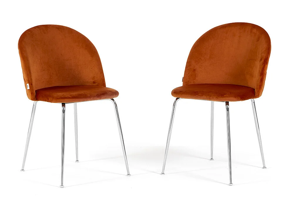 Lot de 2 chaises en velours avec pieds en métal, design élégant pour cuisine, salle à manger, bar ou restaurant – Sara – Rouille/Argent
