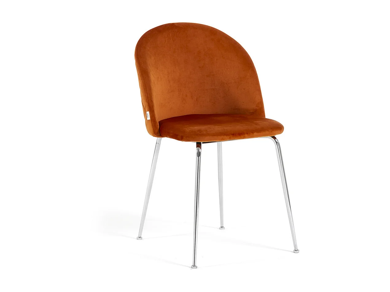 Lot de 2 chaises en velours avec pieds en métal, design élégant pour cuisine, salle à manger, bar ou restaurant – Sara – Rouille/Argent