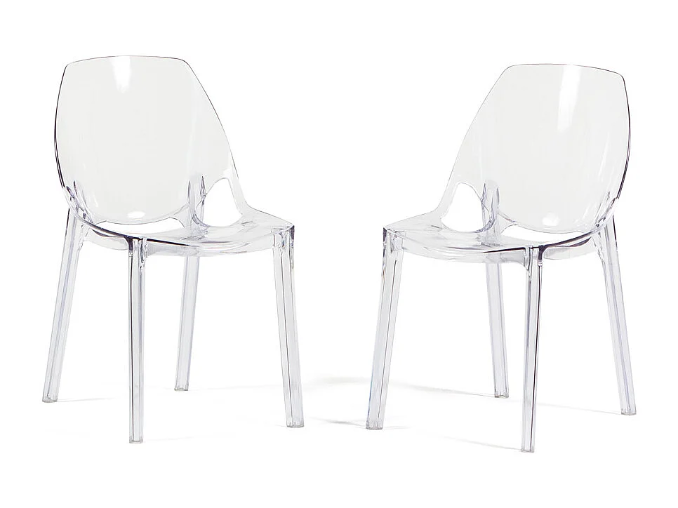 Lot de 2 chaises en polycarbonate transparent, empilables, monobloc, résistantes, design moderne, idéales pour cuisine, bar et restaurant - LUCE - Transparent