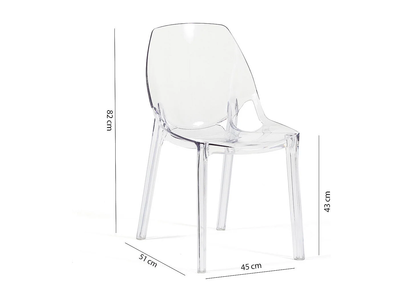 Lot de 2 chaises en polycarbonate transparent, empilables, monobloc, résistantes, design moderne, idéales pour cuisine, bar et restaurant - LUCE - Transparent