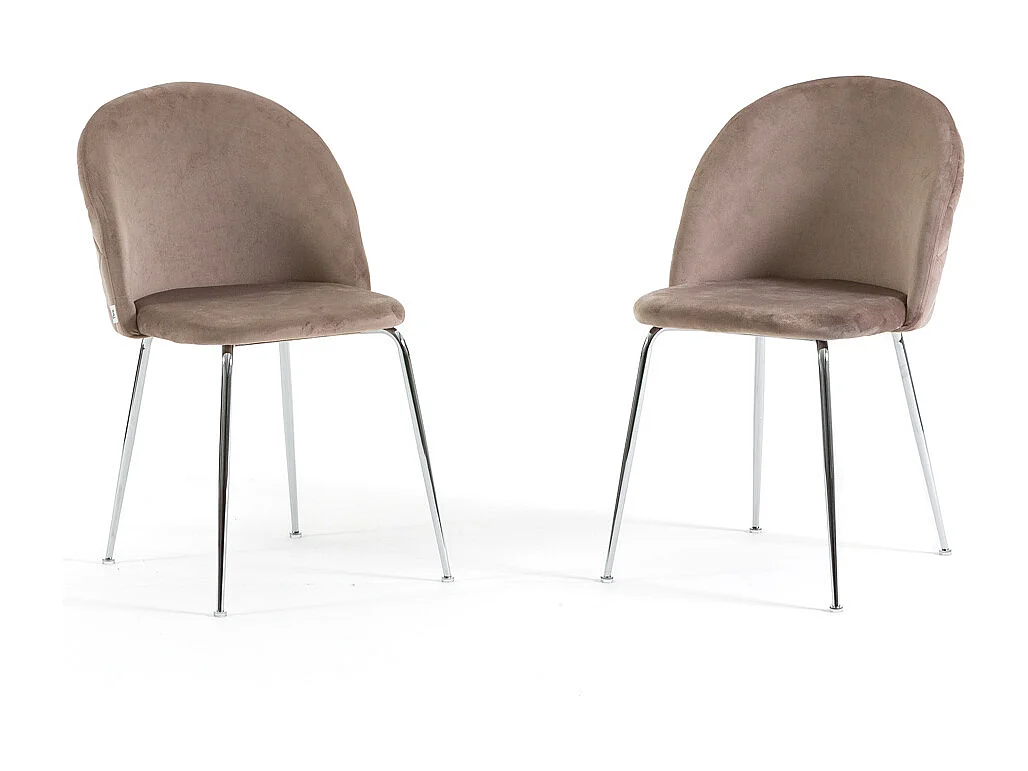 Lot de 2 chaises en velours avec pieds en métal, design élégant pour cuisine, salle à manger, bar ou restaurant – Sara – Taupe/Argent