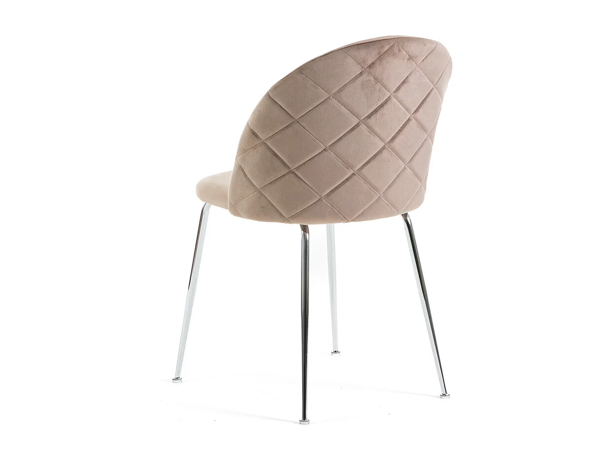 Lot de 2 chaises en velours avec pieds en métal, design élégant pour cuisine, salle à manger, bar ou restaurant – Sara – Taupe/Argent