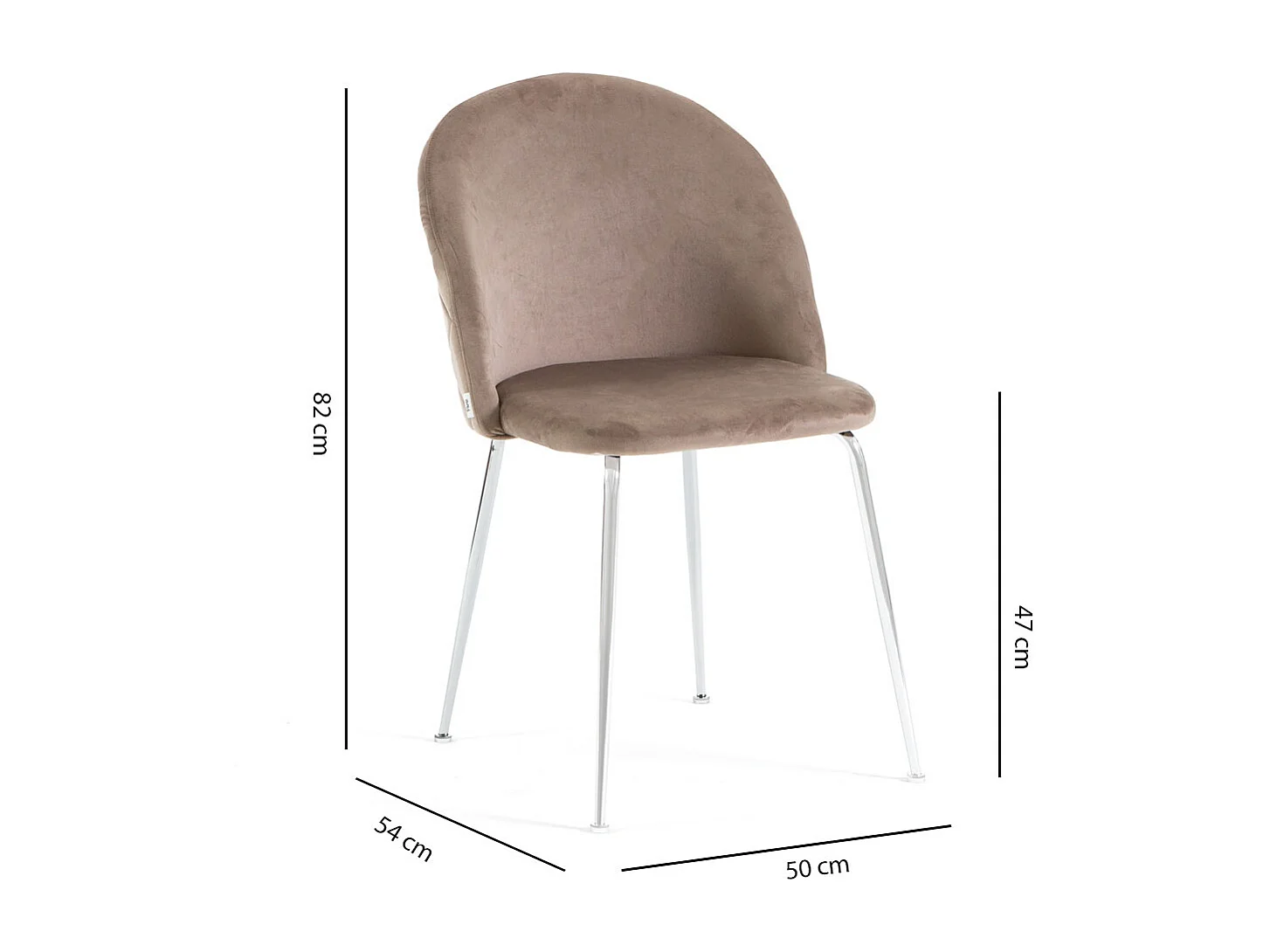 Lot de 2 chaises en velours avec pieds en métal, design élégant pour cuisine, salle à manger, bar ou restaurant – Sara – Taupe/Argent