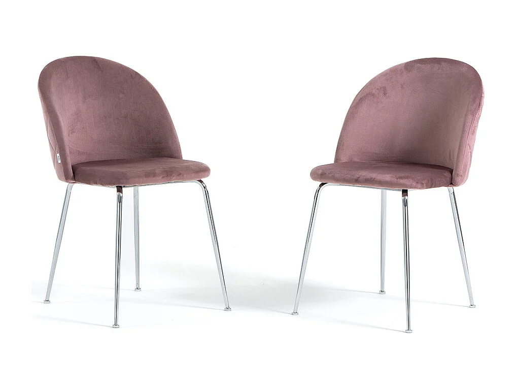 Lot de 2 chaises en velours avec pieds en métal, design élégant pour cuisine, salle à manger, bar ou restaurant – Sara – Rose blush/Argent