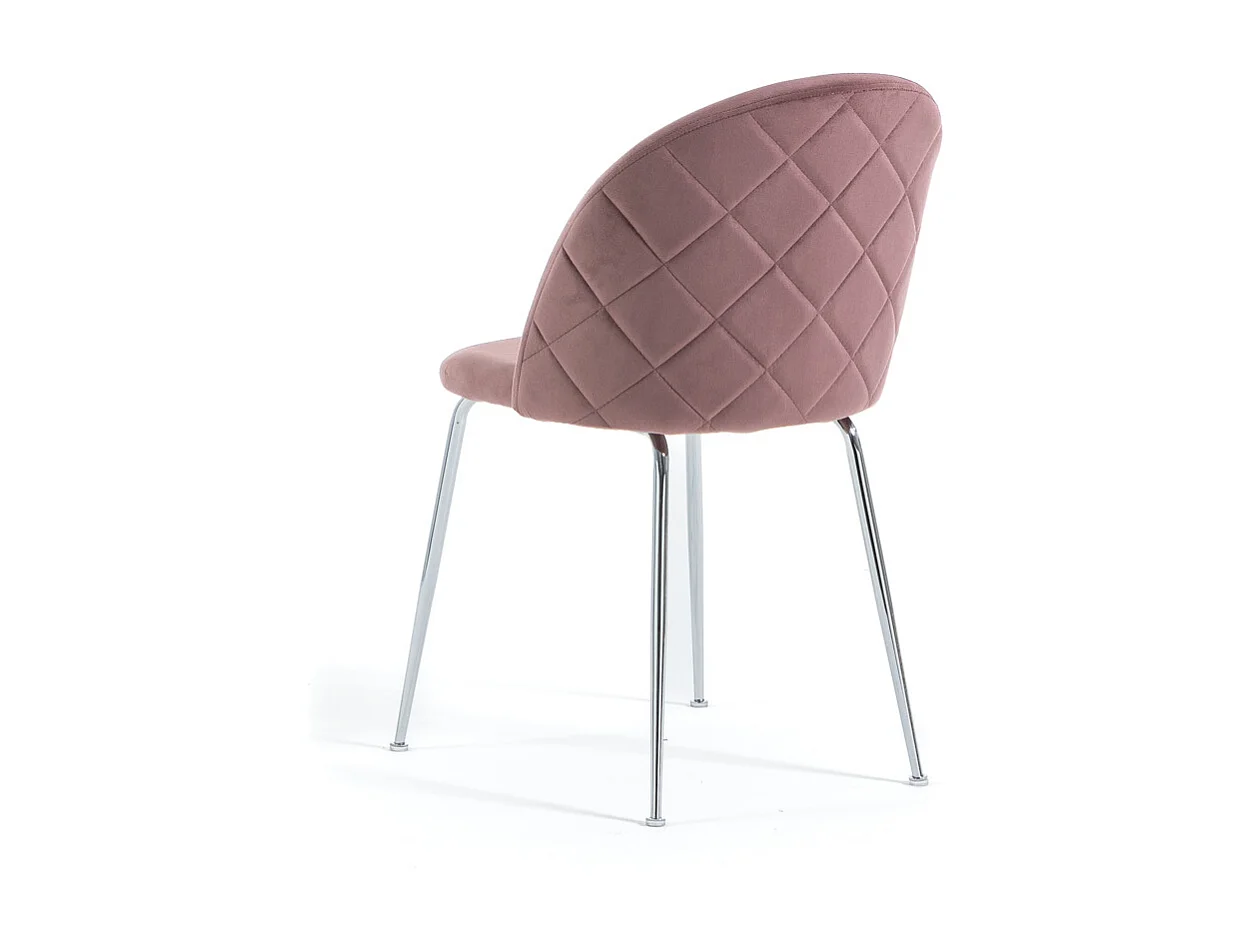 Lot de 2 chaises en velours avec pieds en métal, design élégant pour cuisine, salle à manger, bar ou restaurant – Sara – Rose blush/Argent
