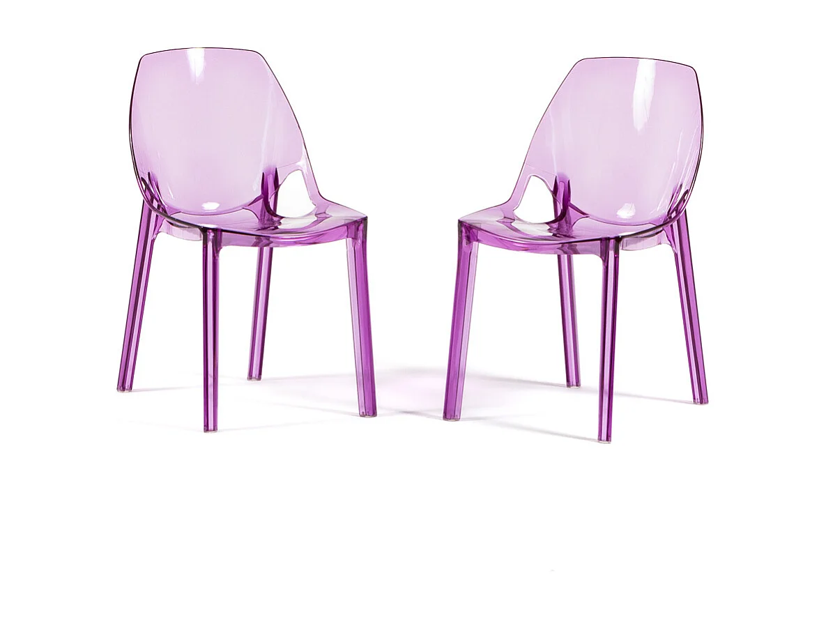 Lot de 2 chaises en polycarbonate transparent, empilables, monobloc, résistantes, design moderne, idéales pour cuisine, bar et restaurant - LUCE - Rose
