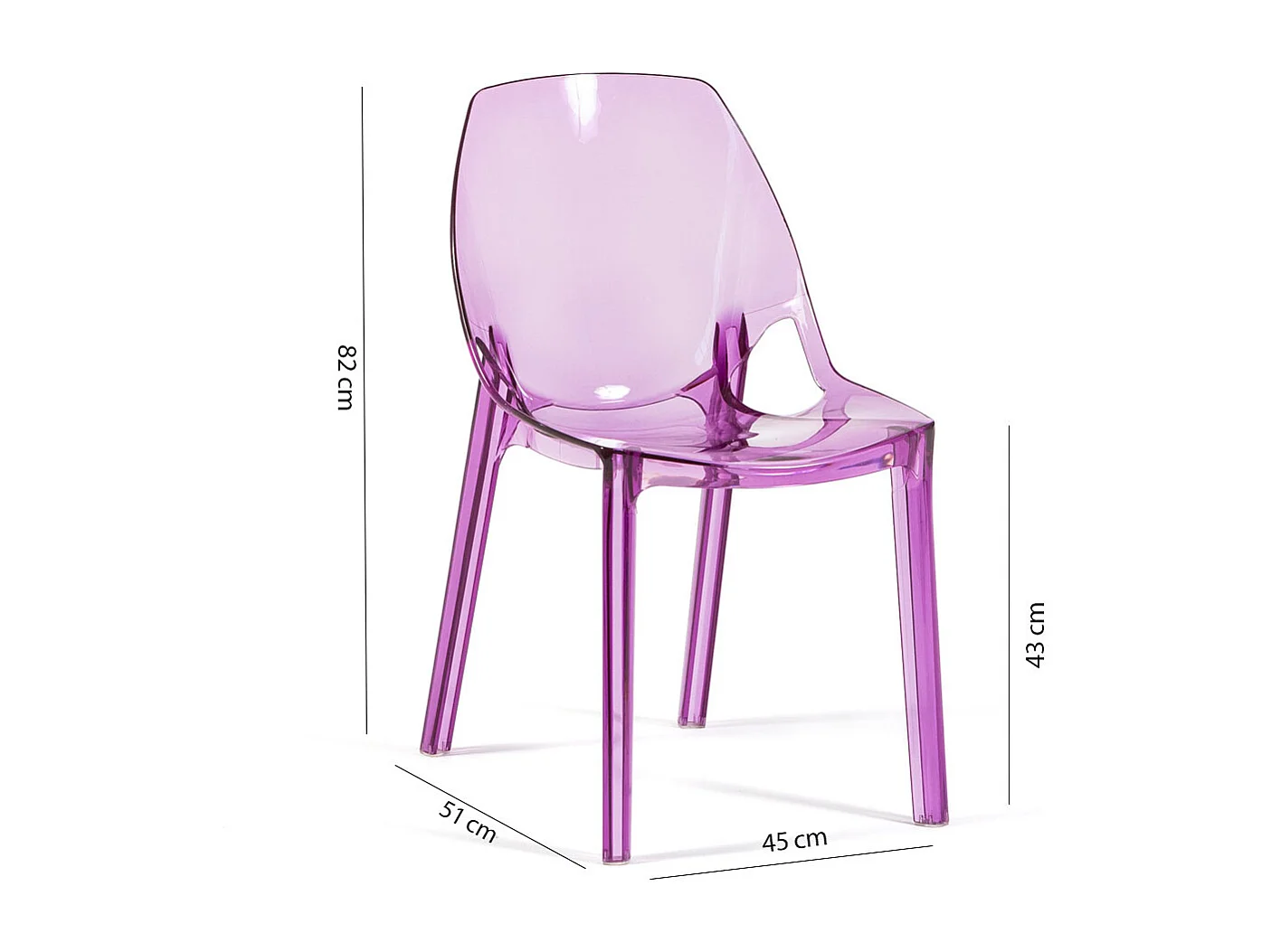 Lot de 2 chaises en polycarbonate transparent, empilables, monobloc, résistantes, design moderne, idéales pour cuisine, bar et restaurant - LUCE - Rose