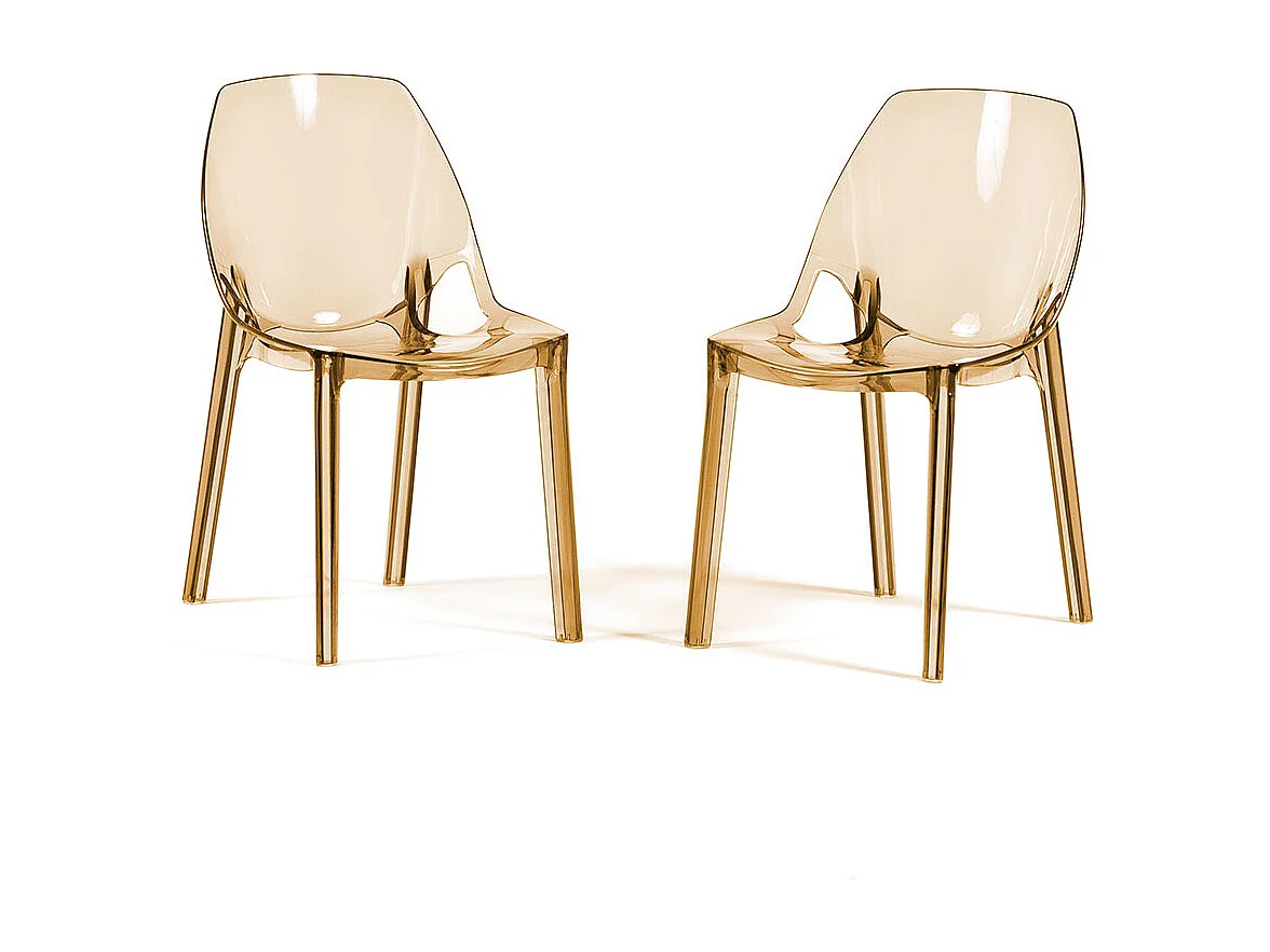 Lot de 2 chaises en polycarbonate transparent, empilables, monobloc, résistantes, design moderne, idéales pour cuisine, bar et restaurant - LUCE - Champagne