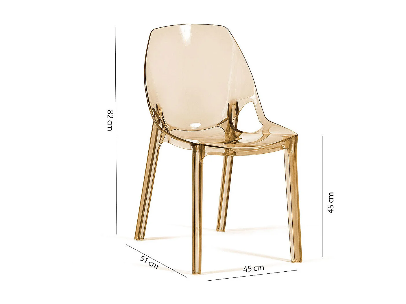 Lot de 2 chaises en polycarbonate transparent, empilables, monobloc, résistantes, design moderne, idéales pour cuisine, bar et restaurant - LUCE - Champagne