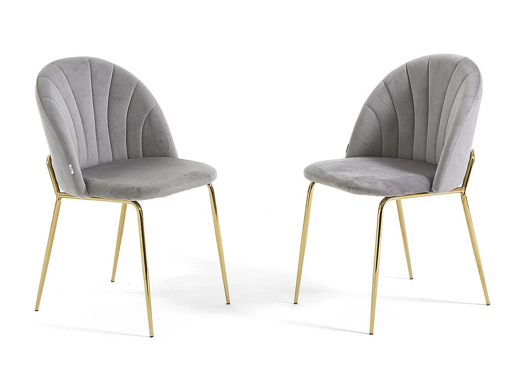 Lot de 2 chaises en velours d’intérieur, rembourrées, pieds en métal, design élégant pour cuisine, salle à manger, restaurant – Gris clair/Or – Sonia