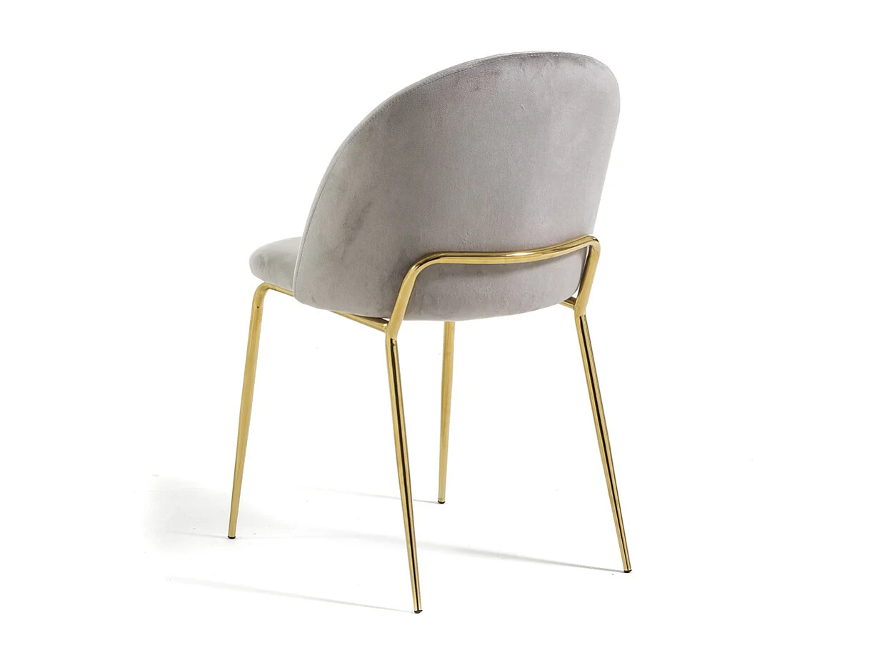 Lot de 2 chaises en velours d’intérieur, rembourrées, pieds en métal, design élégant pour cuisine, salle à manger, restaurant – Gris clair/Or – Sonia