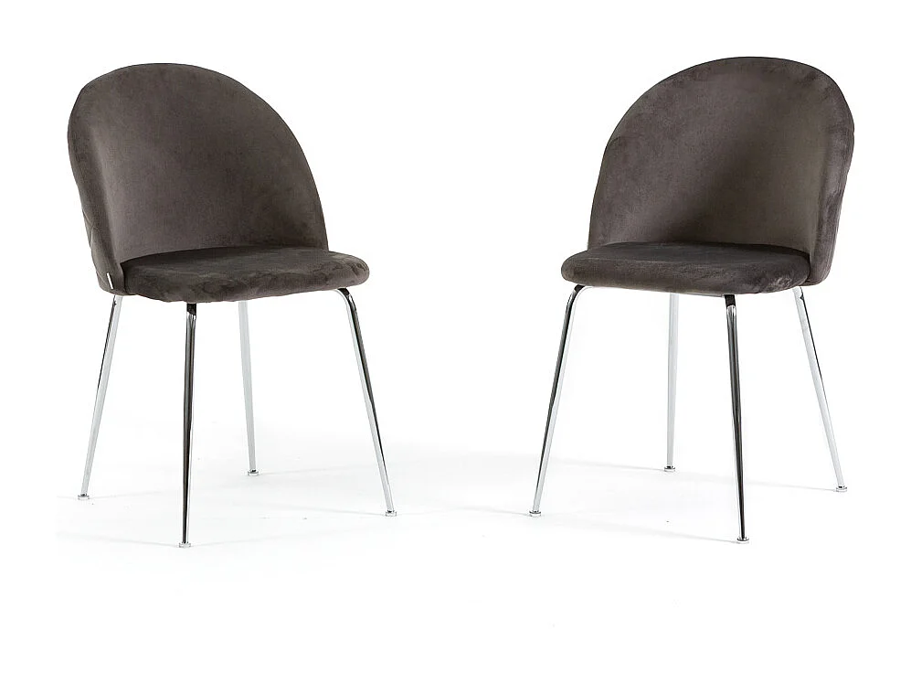 Lot de 2 chaises en velours avec pieds en métal, design élégant pour cuisine, salle à manger, bar ou restaurant – Sara – Gris foncé/Argent