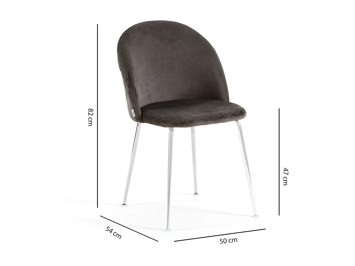 Lot de 2 chaises en velours avec pieds en métal, design élégant pour cuisine, salle à manger, bar ou restaurant – Sara – Gris foncé/Argent