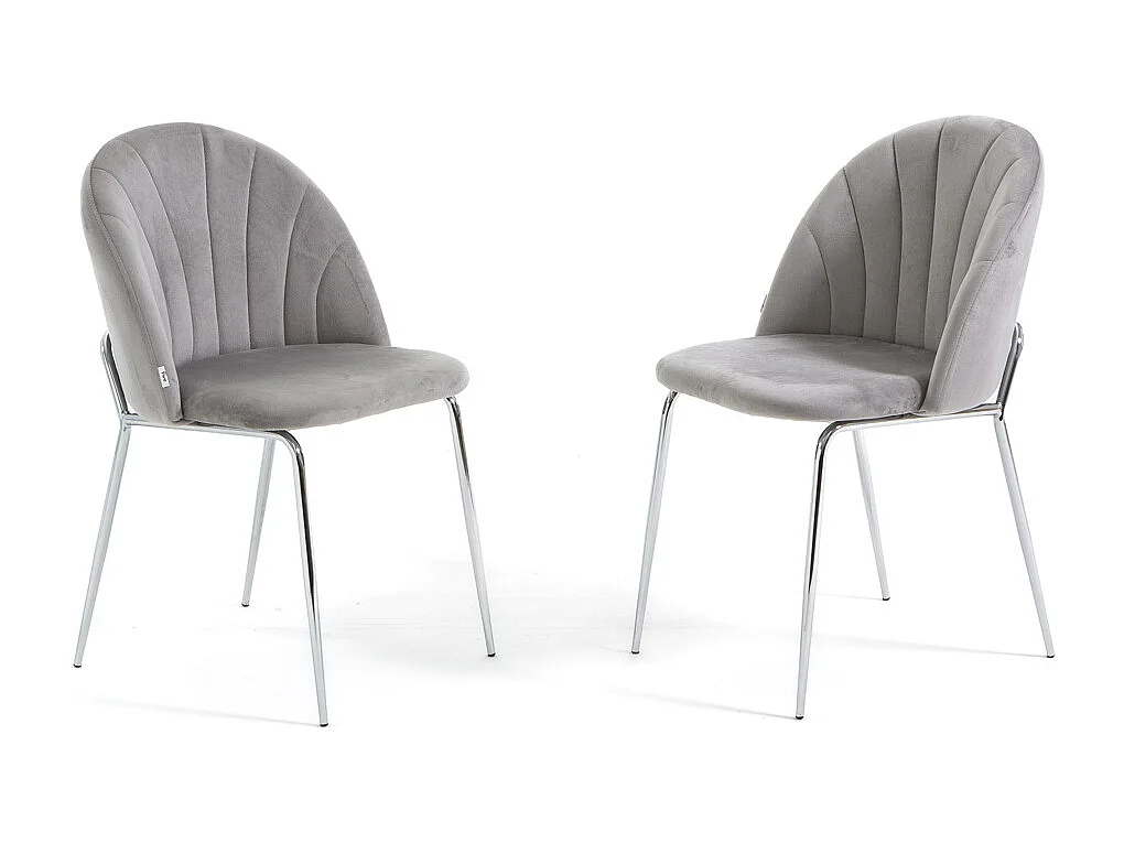 Set di 2 sedie da interno in velluto, imbottite, gambe in metallo, design elegante per cucina, sala da pranzo e ristorante – Grigio chiaro/Argento – Sonia