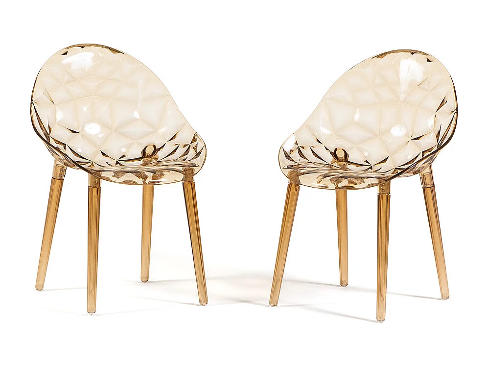 Set de 2 chaises en polycarbonate transparent, résistantes, ergonomiques, pour bar, restaurant, cuisine, jardin, design moderne - Diamante - Champagne