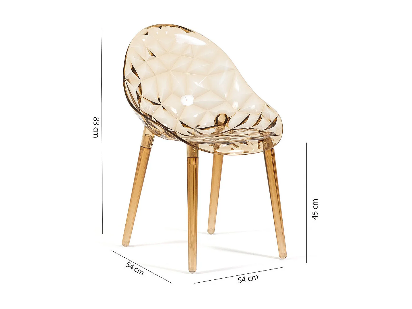 Set de 2 chaises en polycarbonate transparent, résistantes, ergonomiques, pour bar, restaurant, cuisine, jardin, design moderne - Diamante - Champagne