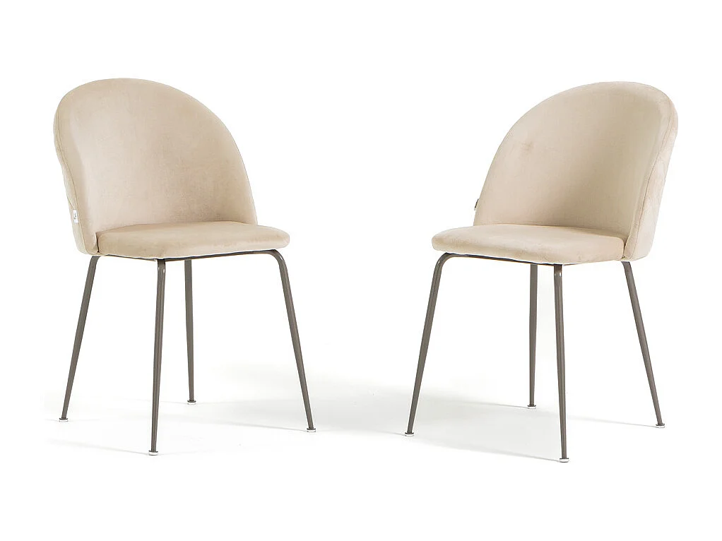 Lot de 2 chaises en velours avec pieds en métal, design élégant pour cuisine, salle à manger, bar ou restaurant – Sara – Crème/Taupe
