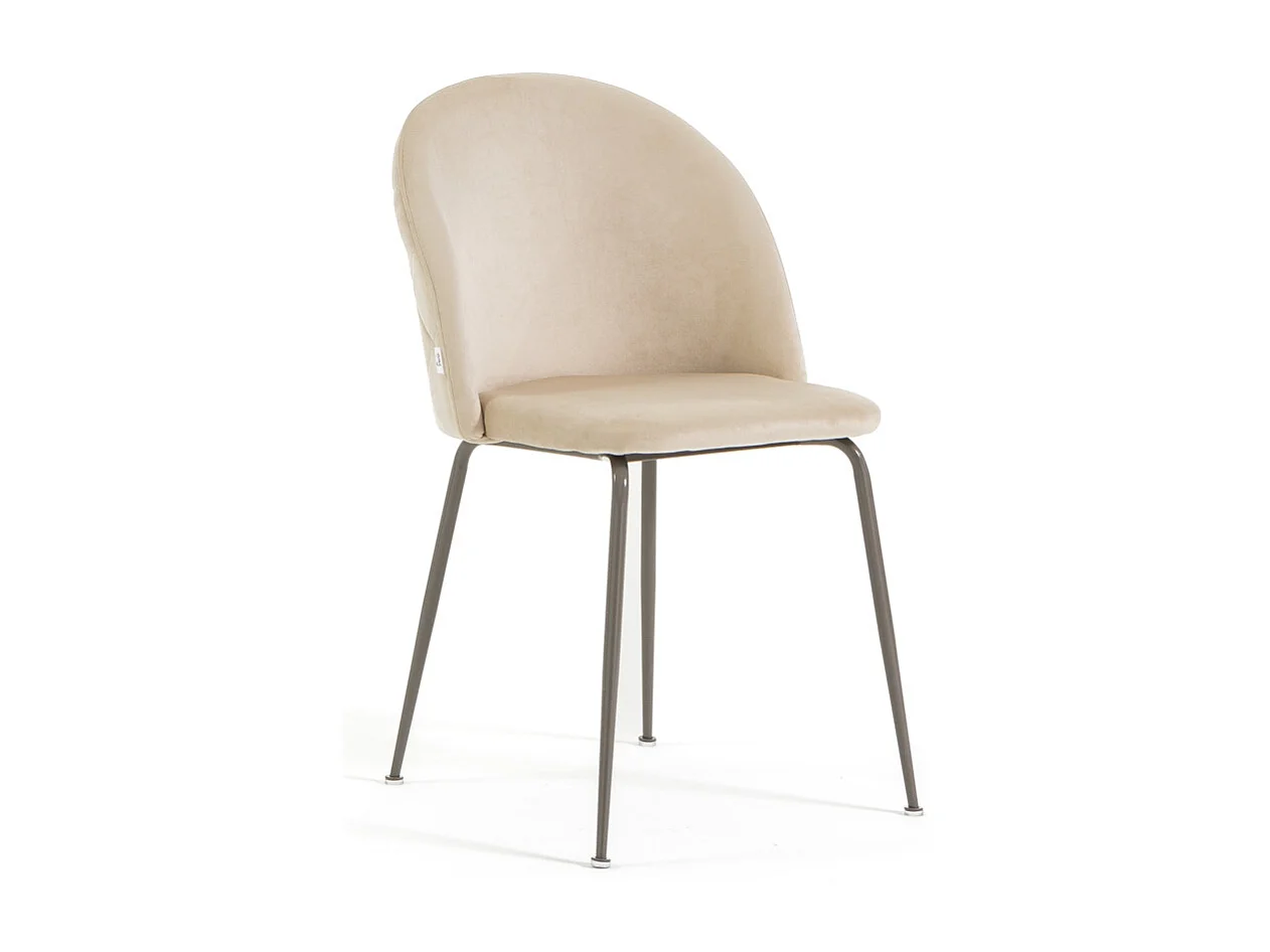 Lot de 2 chaises en velours avec pieds en métal, design élégant pour cuisine, salle à manger, bar ou restaurant – Sara – Crème/Taupe
