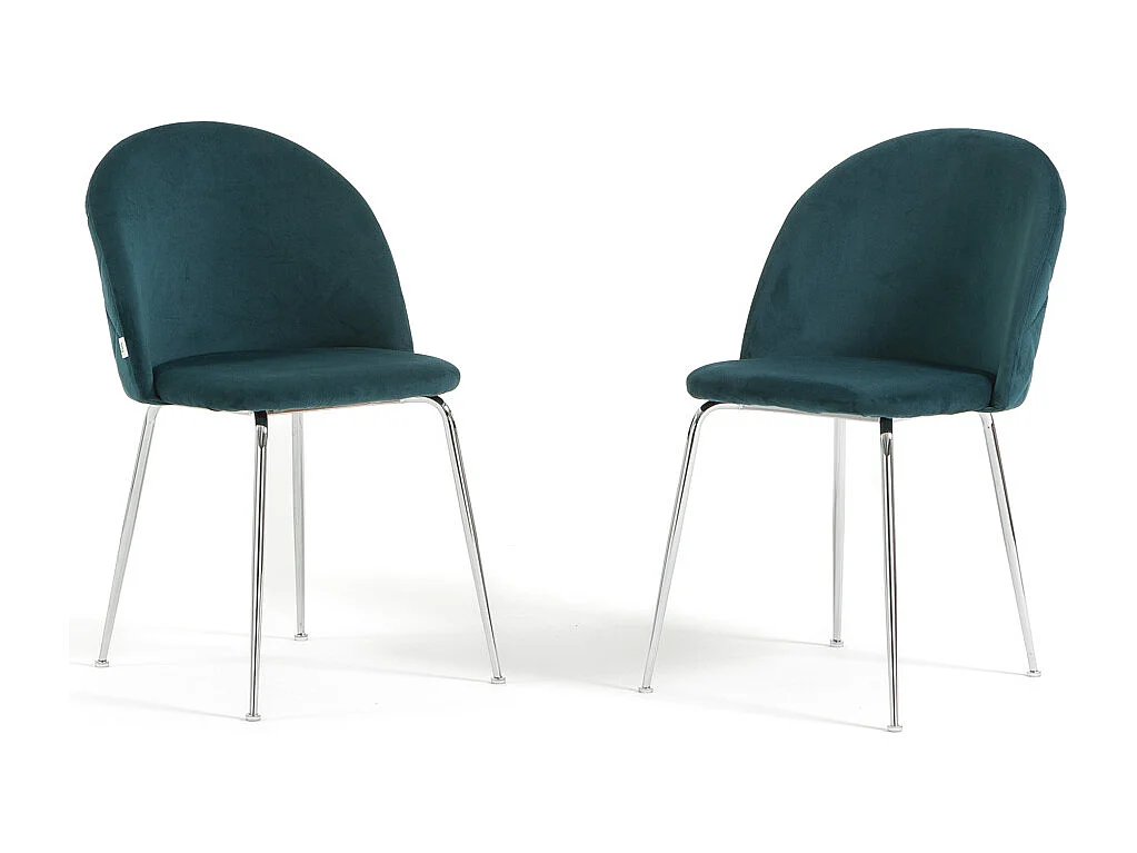 Lot de 2 chaises en velours avec pieds en métal, design élégant pour cuisine, salle à manger, bar ou restaurant – Sara – Bleu pétrole/Argent