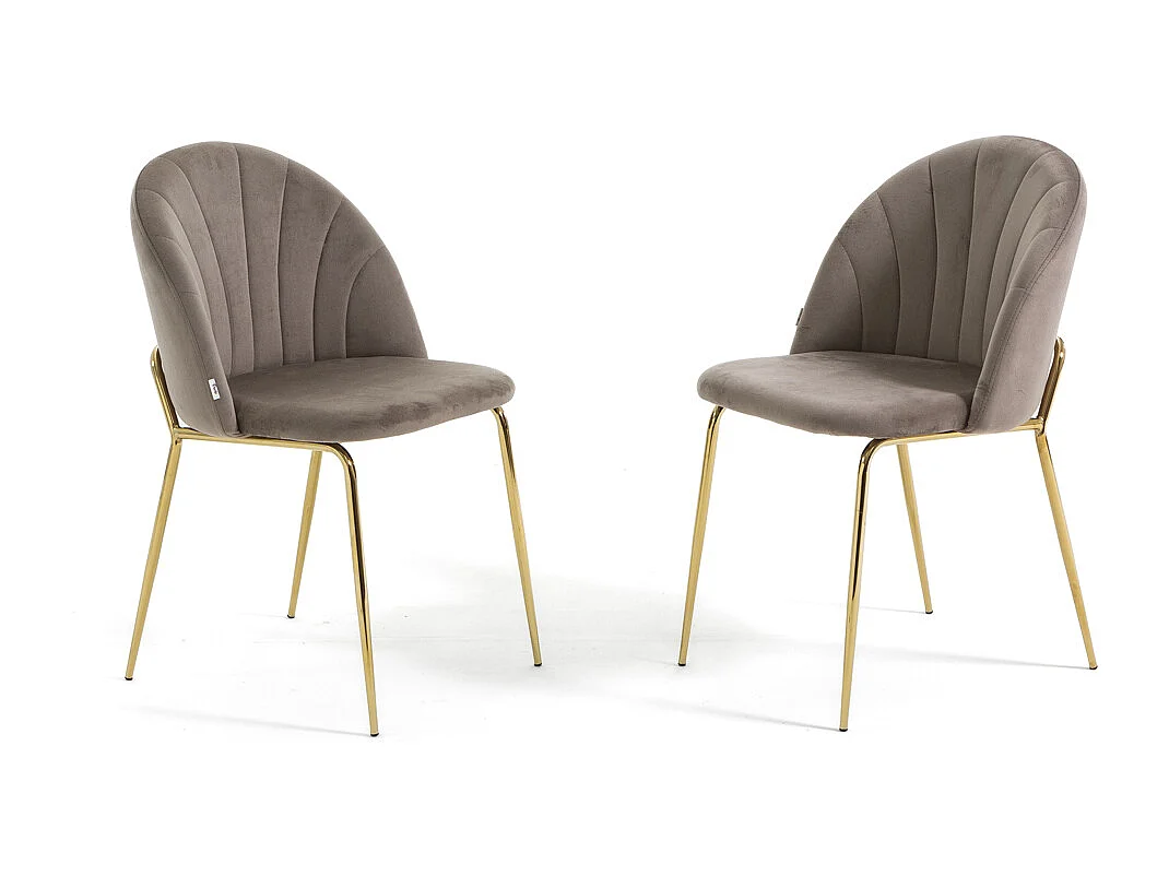 Lot de 2 chaises en velours d’intérieur, rembourrées, pieds en métal, design élégant pour cuisine, salle à manger, bar ou restaurant – Taupe/Or –Sonia