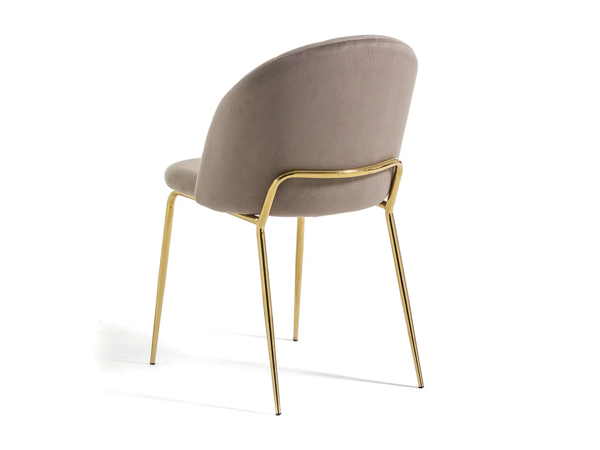 Lot de 2 chaises en velours d’intérieur, rembourrées, pieds en métal, design élégant pour cuisine, salle à manger, bar ou restaurant – Taupe/Or –Sonia