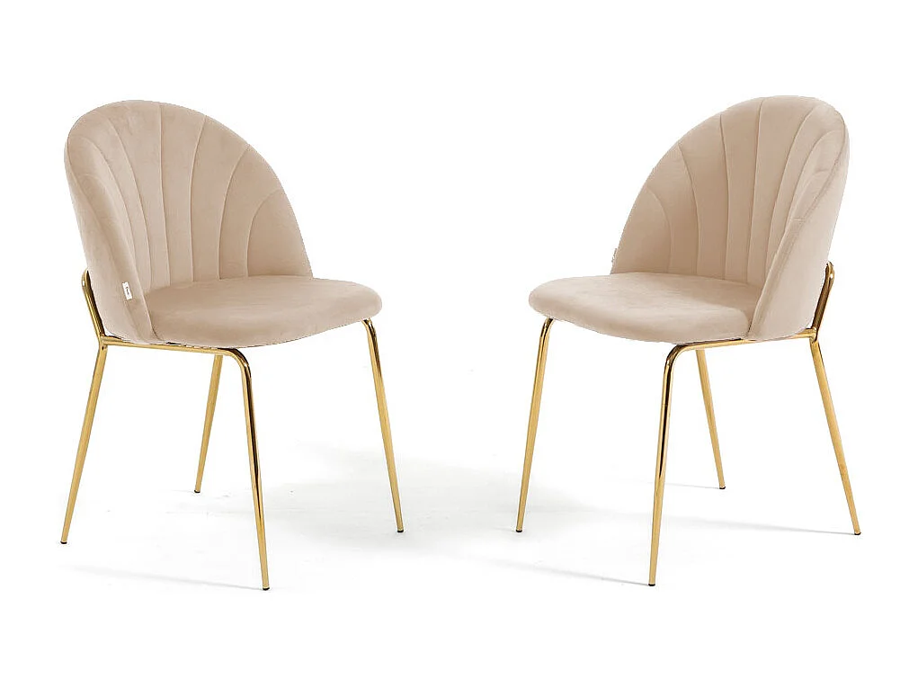 Set di 2 sedie da interno in velluto, imbottite, gambe in metallo, design elegante per cucina, sala da pranzo e ristorante – Crema/Oro – Sonia