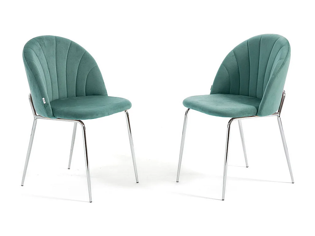 Lot de 2 chaises en velours d’intérieur, rembourrées, pieds en métal, design élégant pour cuisine, salle à manger,restaurant – Vert jade/Argent –Sonia