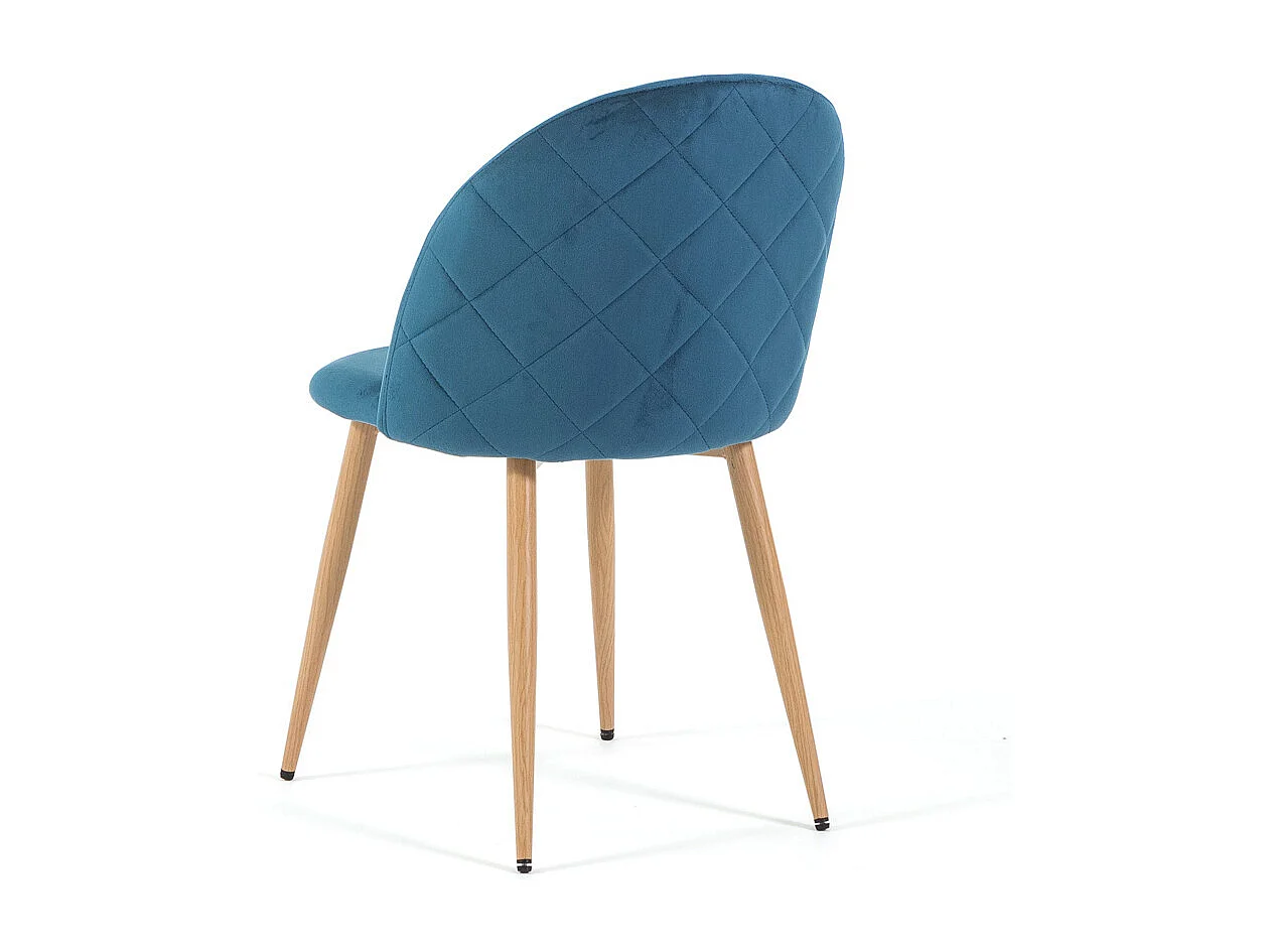 Set di 2 sedie in velluto con gambe in metallo, design elegante per cucina, sala da pranzo, bar o ristorante – Sara – Blu/Effetto Legno