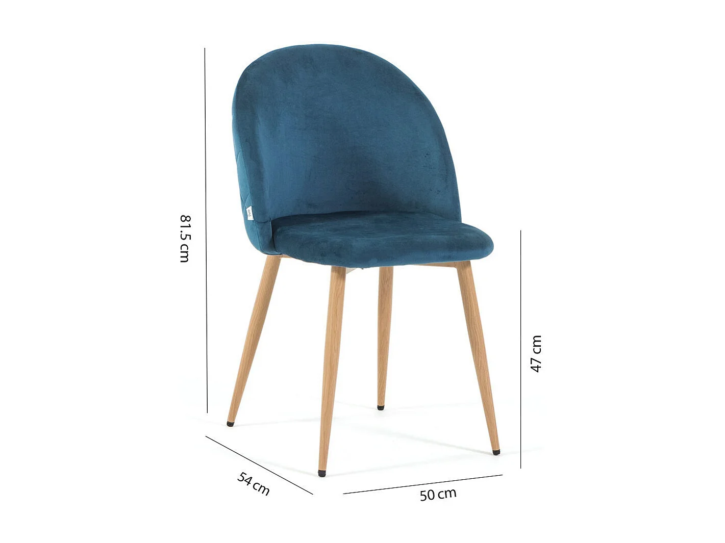 Set di 2 sedie in velluto con gambe in metallo, design elegante per cucina, sala da pranzo, bar o ristorante – Sara – Blu/Effetto Legno