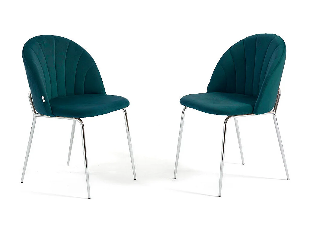 Lot de 2 chaises en velours d’intérieur, rembourrées, pieds en métal, design élégant pour cuisine, salle à manger, restaurant–Bleu canard/Argent–Sonia