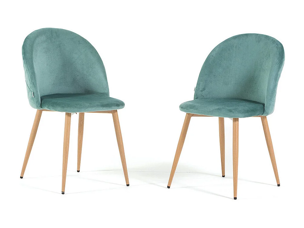 Lot de 2 chaises en velours avec pieds en métal, design élégant pour cuisine, salle à manger, bar ou restaurant – Sara – Vert jade/Effet bois
