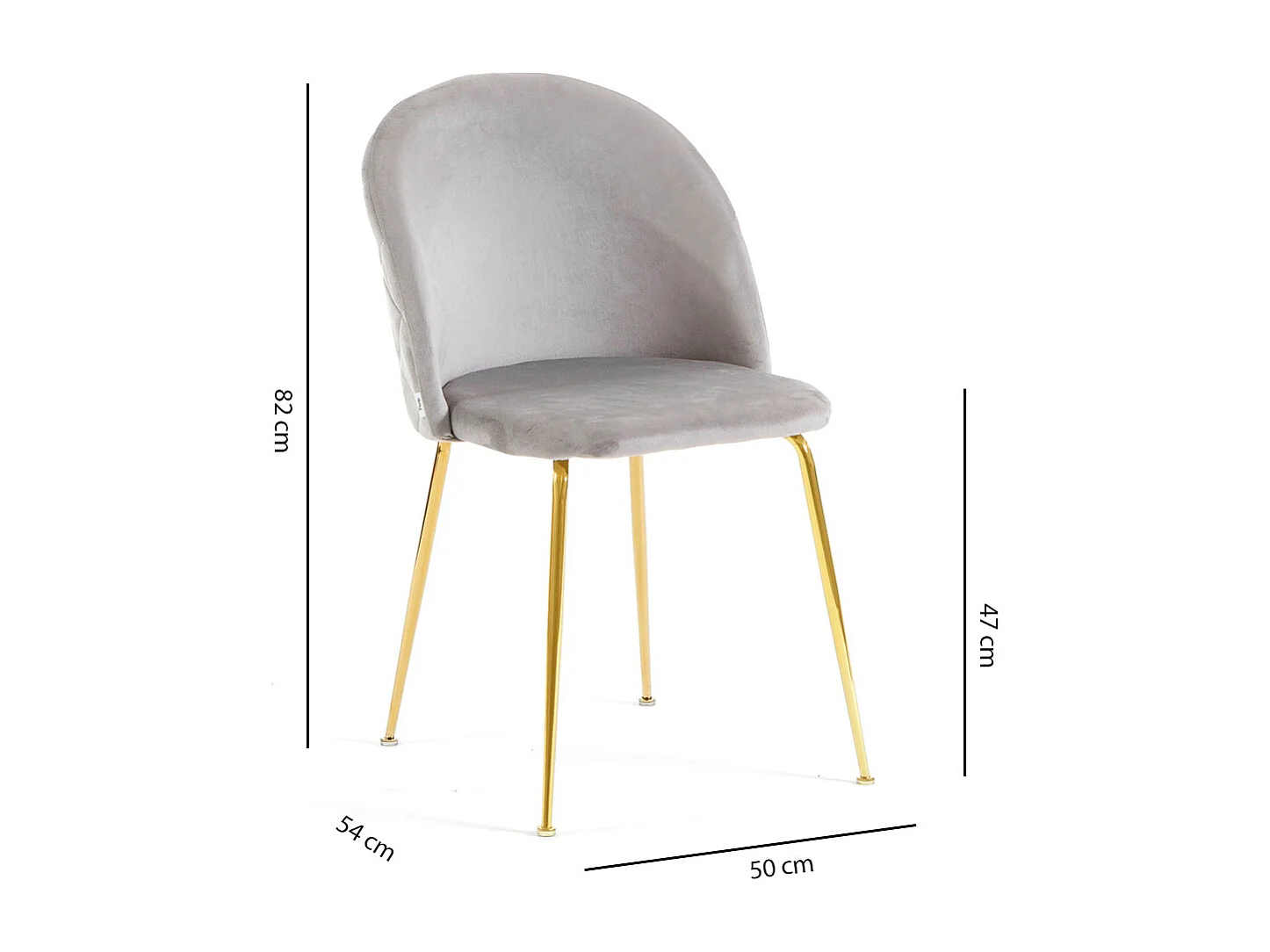 Lot de 2 chaises en velours avec pieds en métal, design élégant pour cuisine, salle à manger, bar ou restaurant – Sara – Gris clair/Or