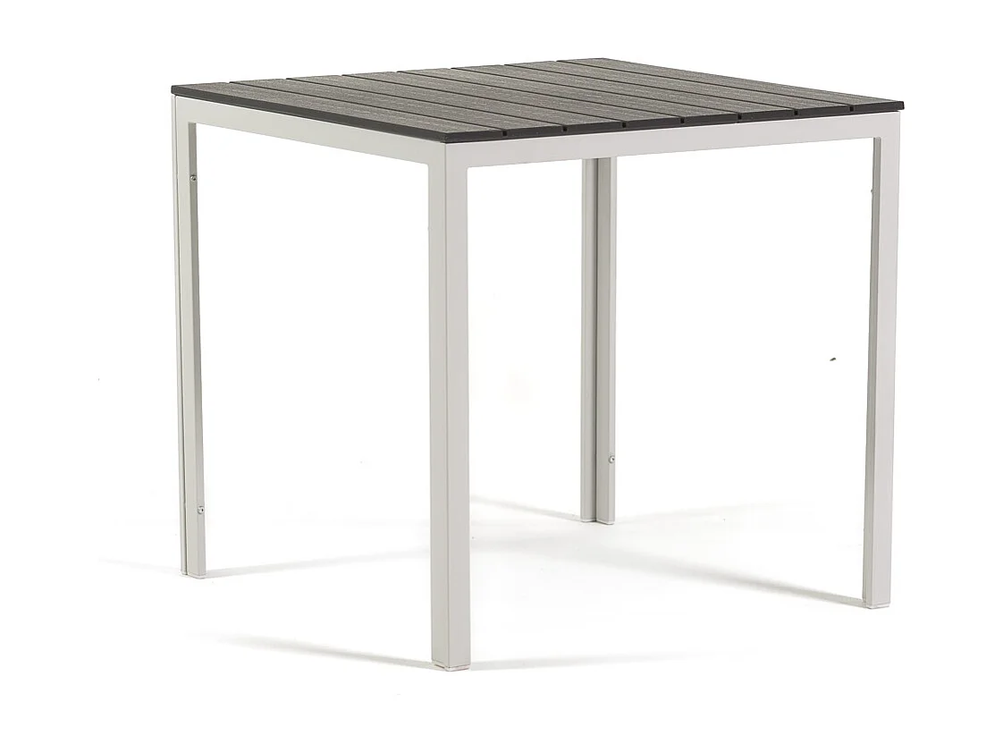 Table de jardin carrée 78x78 cm,structure en acier et plateau effet bois,style moderne pour jardin ou terrasse - GABRIEL - Blanc/Ardoise