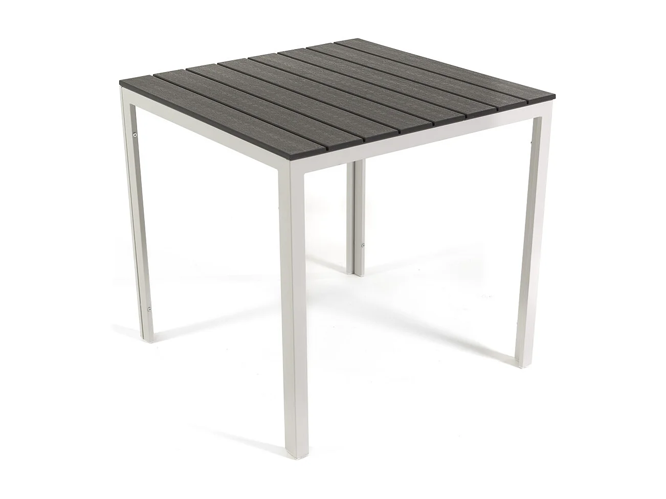 Table de jardin carrée 78x78 cm,structure en acier et plateau effet bois,style moderne pour jardin ou terrasse - GABRIEL - Blanc/Ardoise