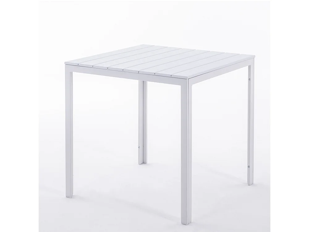 Table de jardin carrée 78x78 cm,structure en acier et plateau effet bois,style moderne pour jardin ou terrasse - GABRIEL - Blanc