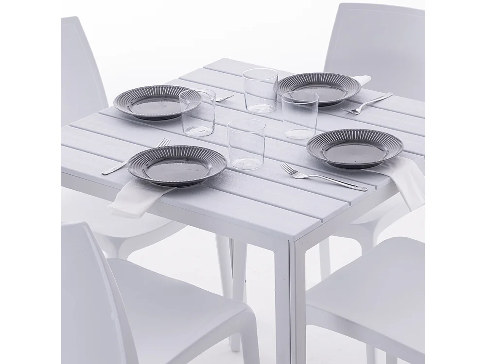 Table de jardin carrée 78x78 cm,structure en acier et plateau effet bois,style moderne pour jardin ou terrasse - GABRIEL - Blanc