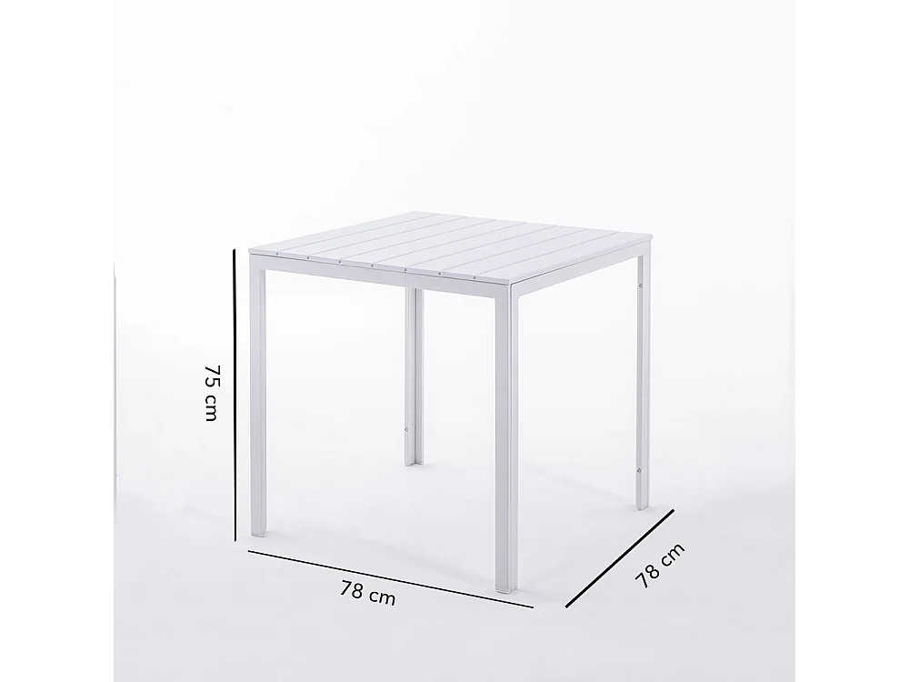Table de jardin carrée 78x78 cm,structure en acier et plateau effet bois,style moderne pour jardin ou terrasse - GABRIEL - Blanc