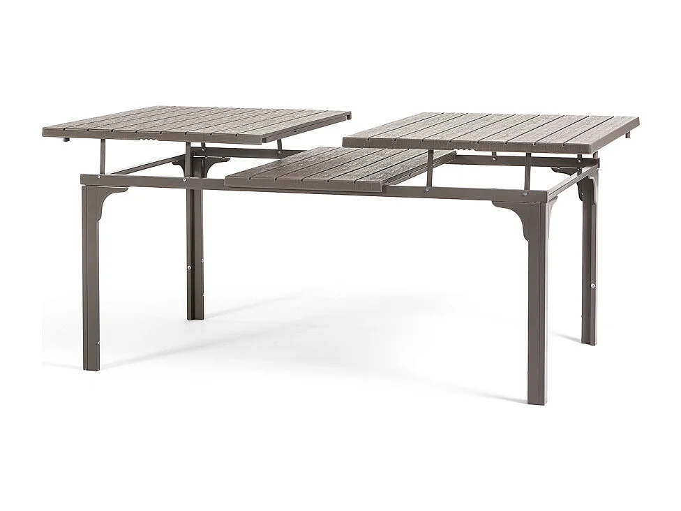 Table de jardin extensible 180/240x90 cm,structure en acier,plateau effet bois,10 personnes,pour jardin ou terrasse - THOMAS XL - Taupe