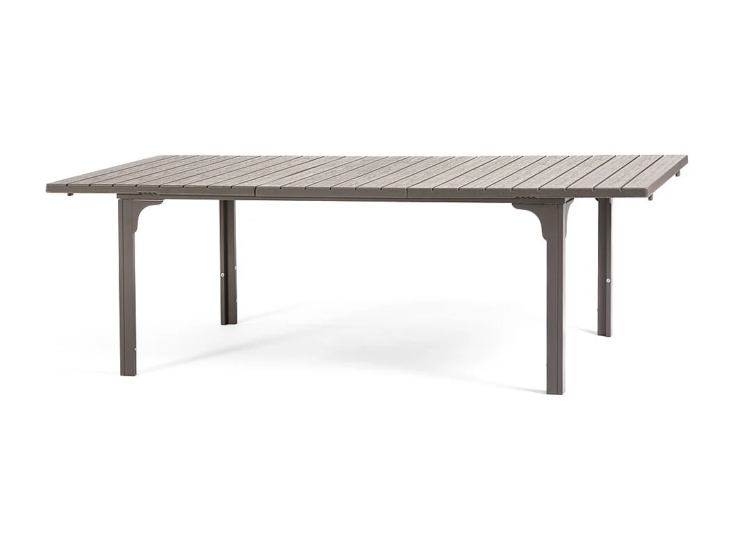 Table de jardin extensible 180/240x90 cm,structure en acier,plateau effet bois,10 personnes,pour jardin ou terrasse - THOMAS XL - Taupe