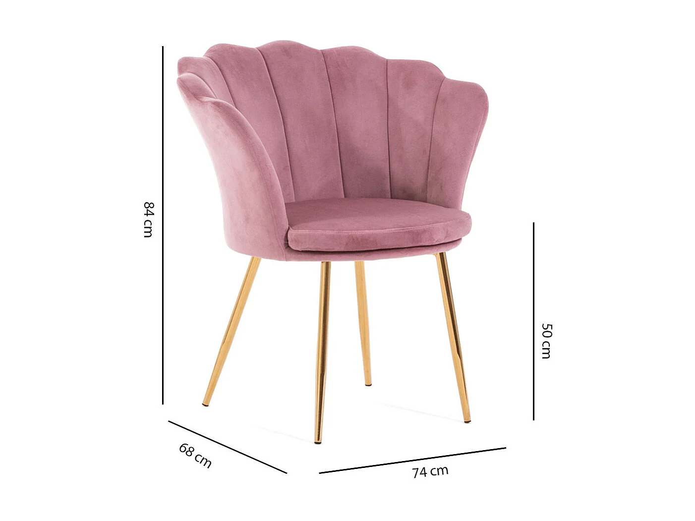 Fauteuil en velours d’intérieur en forme de coquillage,au design raffiné et élégant,pieds en métal,idéal pour chambre ou salon–Shelly–Rose/Or