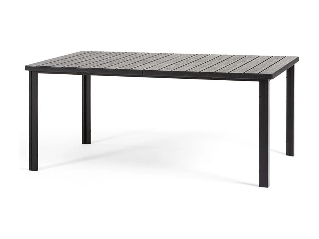 Table de jardin rectangulaire 180x90,structure en acier et lattes effet bois,6 places,style moderne pour jardin ou terrasse - THOMAS - Noir