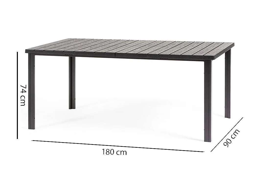 Table de jardin rectangulaire 180x90,structure en acier et lattes effet bois,6 places,style moderne pour jardin ou terrasse - THOMAS - Noir