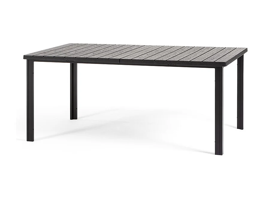 Table de jardin rectangulaire 180x90,structure en acier et lattes effet bois,6 places,style moderne pour jardin ou terrasse - THOMAS - Noir