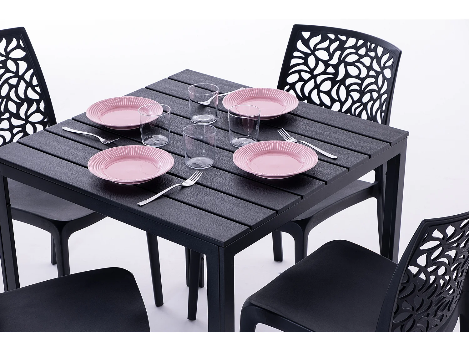 Table de jardin carrée 78x78 cm,structure en acier et plateau effet bois,style moderne pour jardin ou terrasse - GABRIEL - Noir