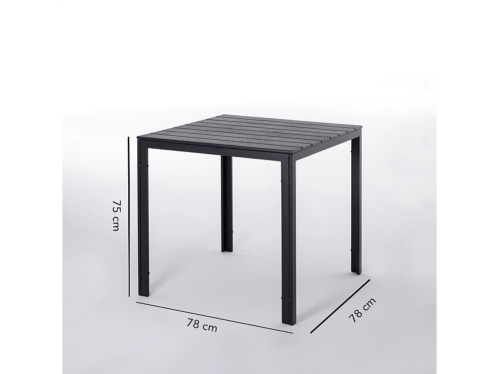 Table de jardin carrée 78x78 cm,structure en acier et plateau effet bois,style moderne pour jardin ou terrasse - GABRIEL - Noir